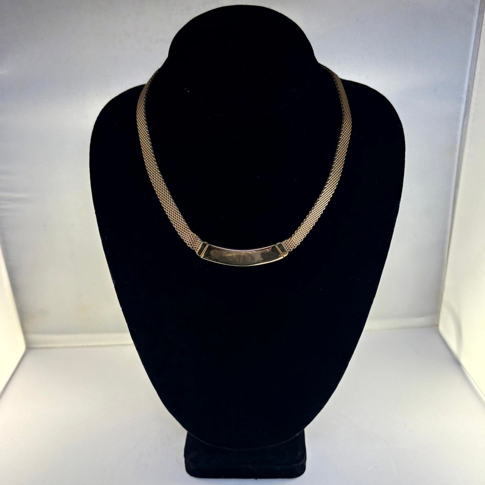 Gold Mesh Chain Necklace with Curved Bar‎ Pendant Elegant Statement Piece